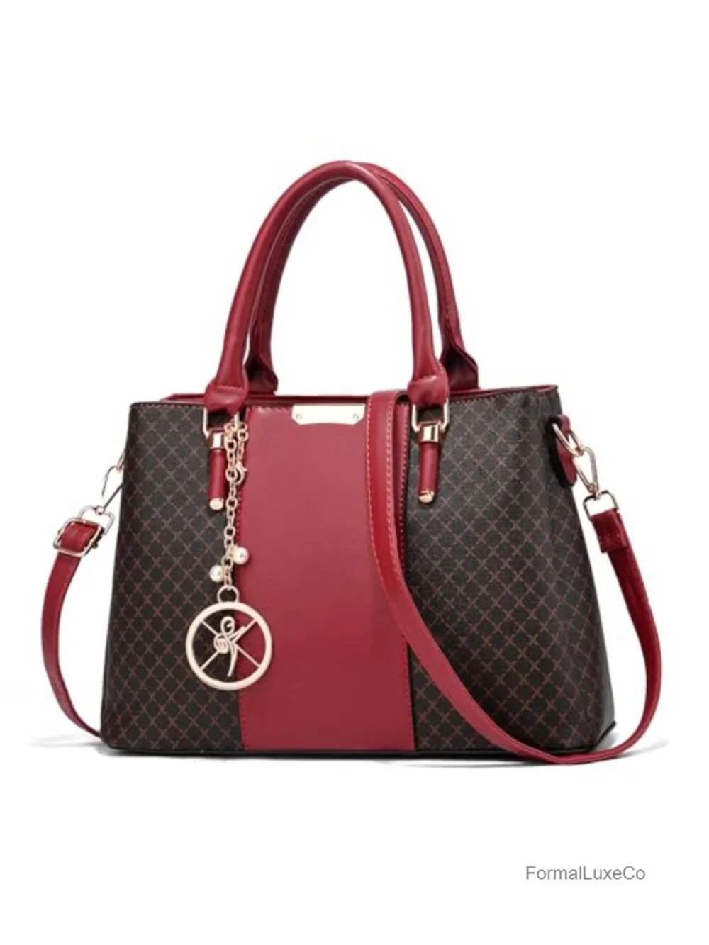 3 Zip Compartments Faux Leather Satchel Purse Handbag Tote Shoulder Bag
